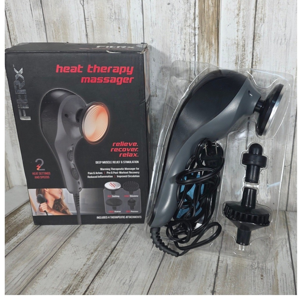 FitRX Heat Therapy Handheld Massager 2 Speed Deep Muscle Relief 4 At2 Atachments